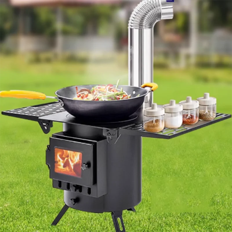 Wood Fire Tent Heater Stove Grill with Pull Out Table