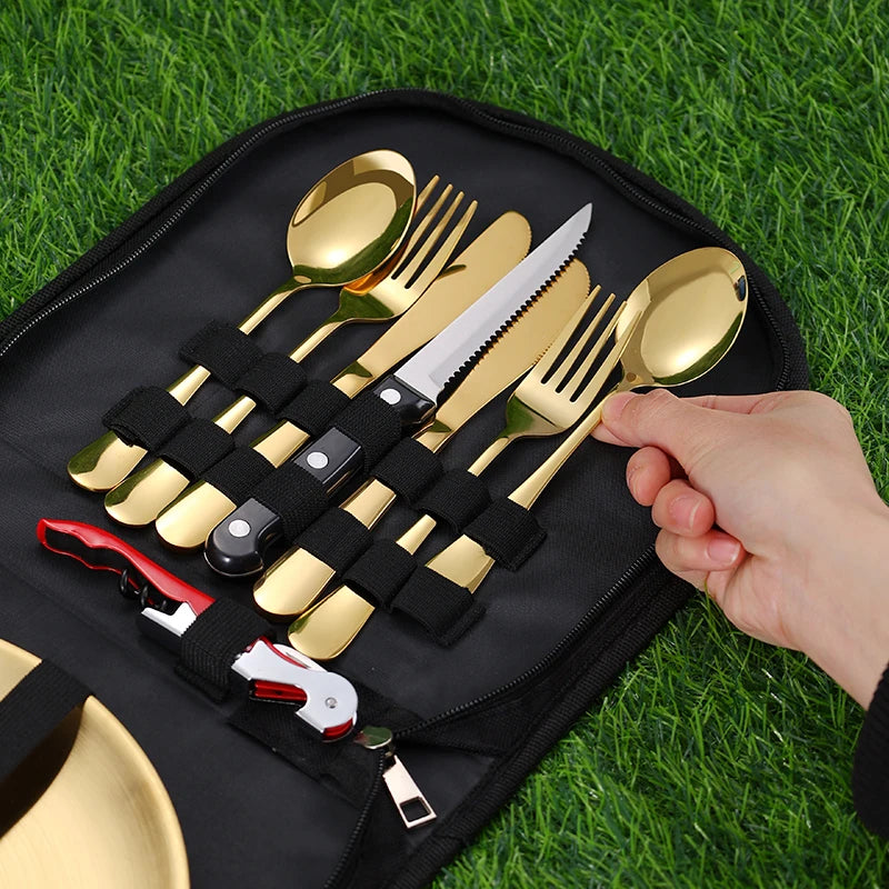 10Pcs Stainless Steel Camping Cutlery Set