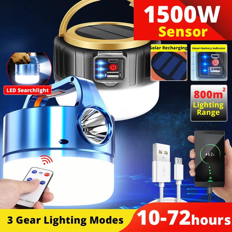 Solar LED Camping Light Tent Lamp 1500W